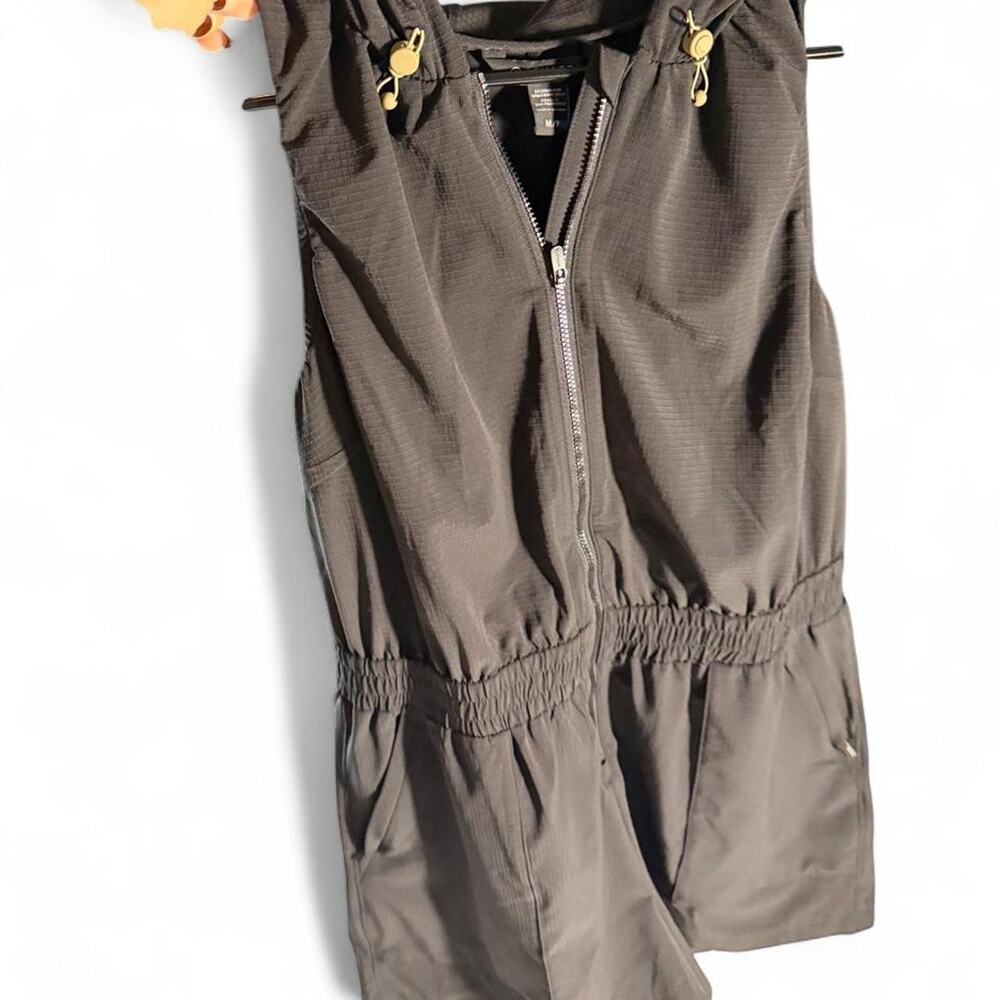 Athleta black hooded zip front romper